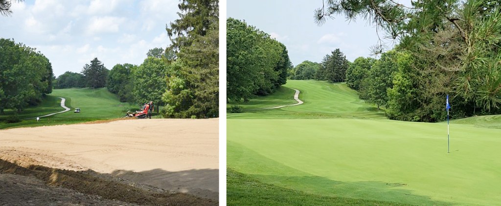 The 18th hole, in particular, was transformed from a challenging and, at times, unfair hole into a highlight of the course, with a newly lowered and two-tiered green, a fairway extended up to the green, and the addition of four bunkers for strategic interest.